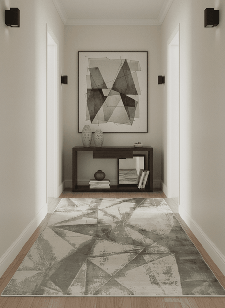 Modern Geometrical Diamond Cut Design Beige and Gray 5x8 Hand loom Viscose Area Rug