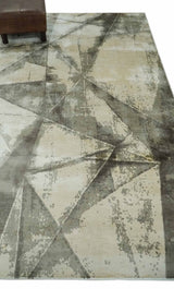 Modern Geometrical Diamond Cut Design Beige and Gray 5x8 Hand loom Viscose Area Rug