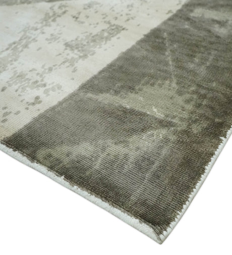 Modern Geometrical Diamond Cut Design Beige and Gray 5x8 Hand loom Viscose Area Rug