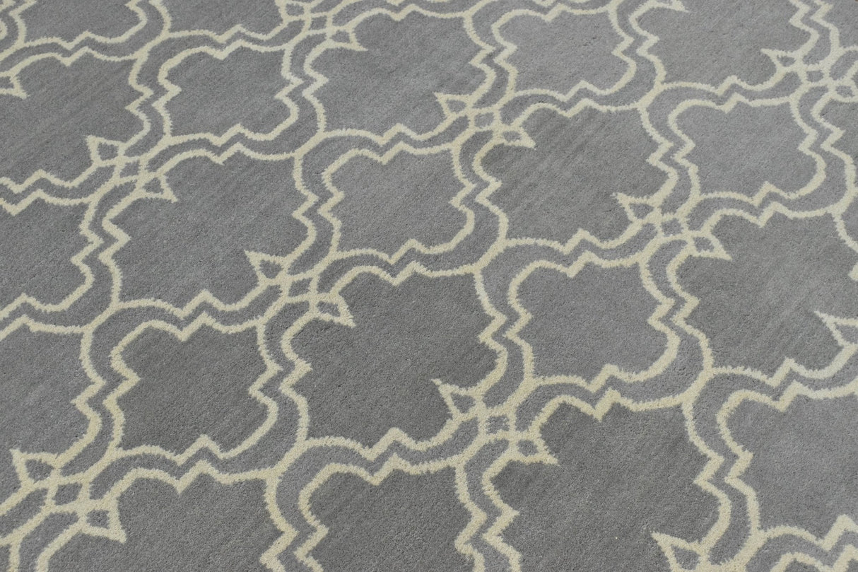 Modern Geometrical Gray and Beige Hand Tufted 5x8 Wool Area Rug