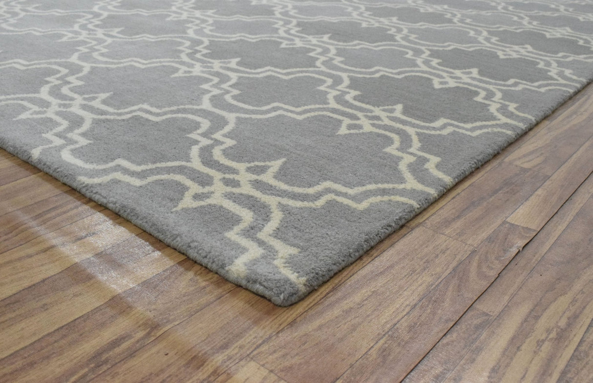 Modern Geometrical Gray and Beige Hand Tufted 5x8 Wool Area Rug