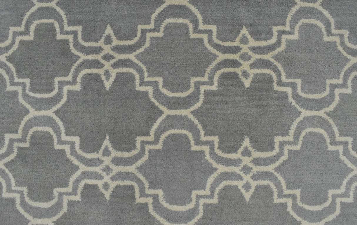 Modern Geometrical Gray and Beige Hand Tufted 5x8 Wool Area Rug