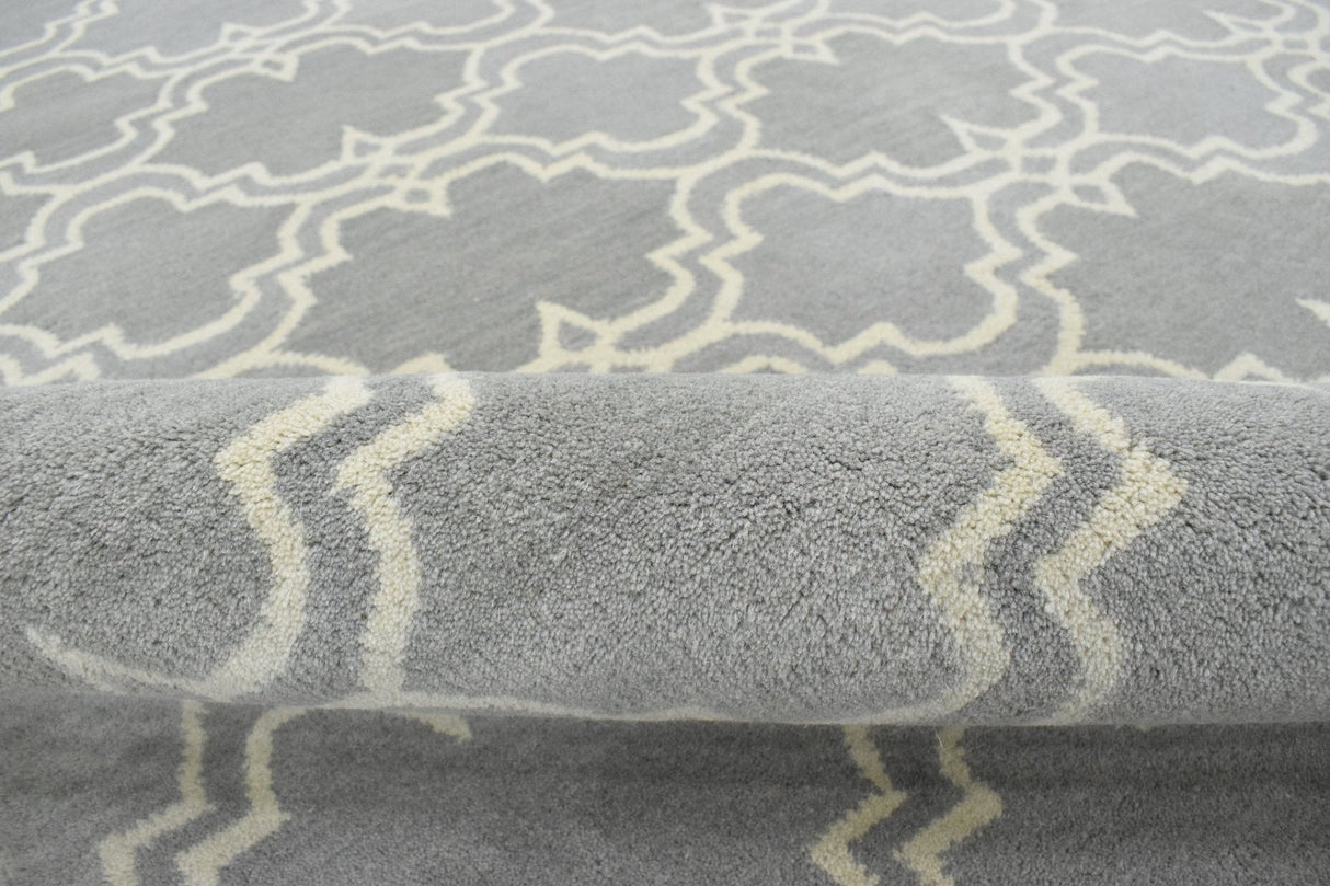 Modern Geometrical Gray and Beige Hand Tufted 5x8 Wool Area Rug