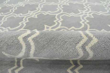Modern Geometrical Gray and Beige Hand Tufted 5x8 Wool Area Rug