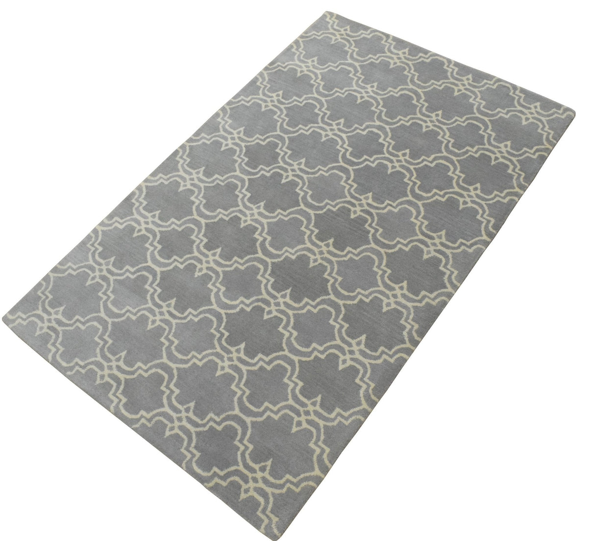 Modern Geometrical Gray and Beige Hand Tufted 5x8 Wool Area Rug