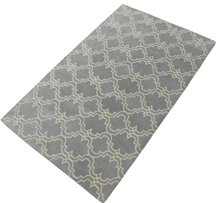 Modern Geometrical Gray and Beige Hand Tufted 5x8 Wool Area Rug