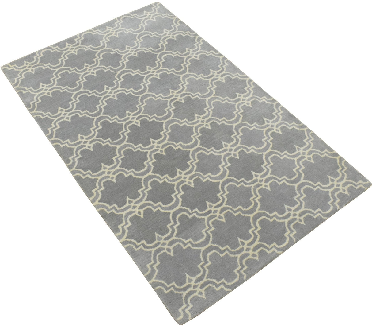 Modern Geometrical Gray and Beige Hand Tufted 5x8 Wool Area Rug