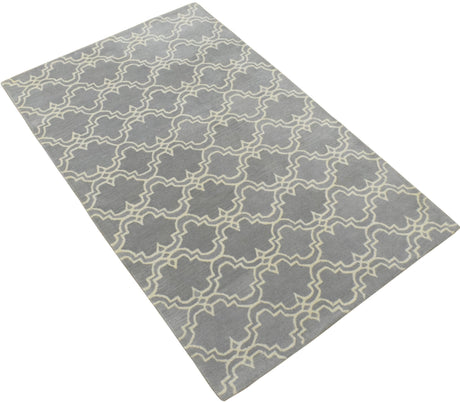 Modern Geometrical Gray and Beige Hand Tufted 5x8 Wool Area Rug