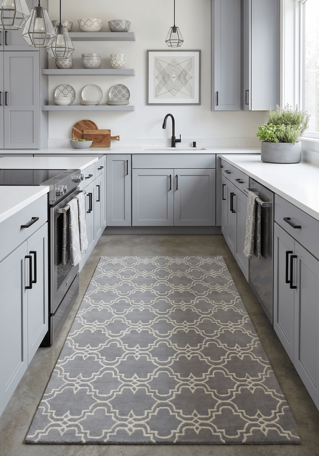 Modern Geometrical Gray and Beige Hand Tufted 5x8 Wool Area Rug