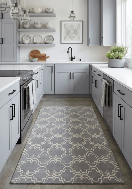 Modern Geometrical Gray and Beige Hand Tufted 5x8 Wool Area Rug