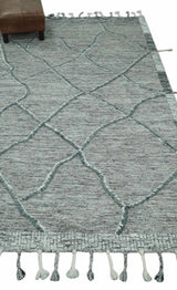 Modern Geometrical Hand carved Texture Gray, Ivory and Charcoal Hand Knotted 5x8 wool Area Rug