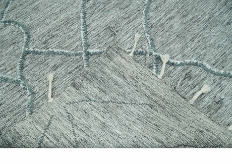 Modern Geometrical Hand carved Texture Gray, Ivory and Charcoal Hand Knotted 5x8 wool Area Rug