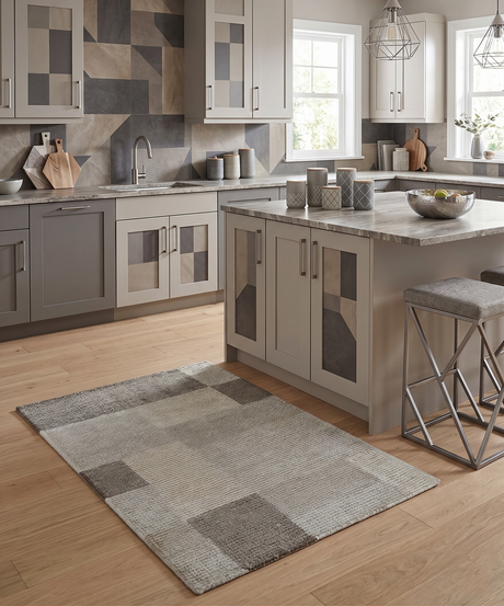 Modern Geometrical Hand knotted 2x3 Gray, Beige and Silver Area Rug