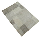 Modern Geometrical Hand knotted 2x3 Gray, Beige and Silver Area Rug