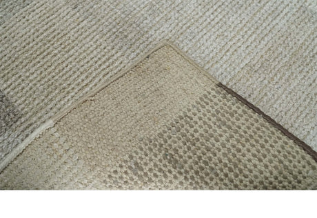 Modern Geometrical Hand knotted 2x3 Gray, Beige and Silver Area Rug