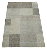 Modern Geometrical Hand knotted 2x3 Gray, Beige and Silver Area Rug