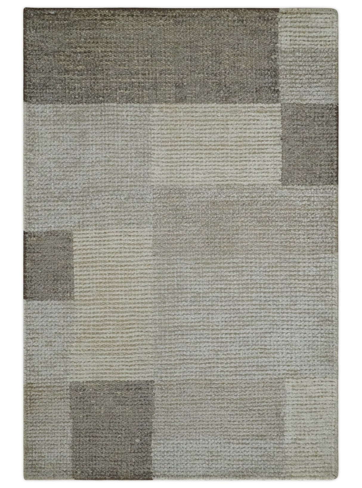 Modern Geometrical Hand knotted 2x3 Gray, Beige and Silver Area Rug