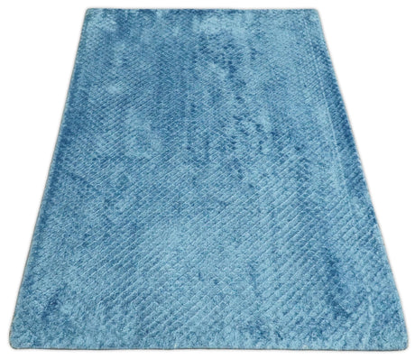 Modern Geometrical Hand Made 2x3 Blue Art silk Area Rug