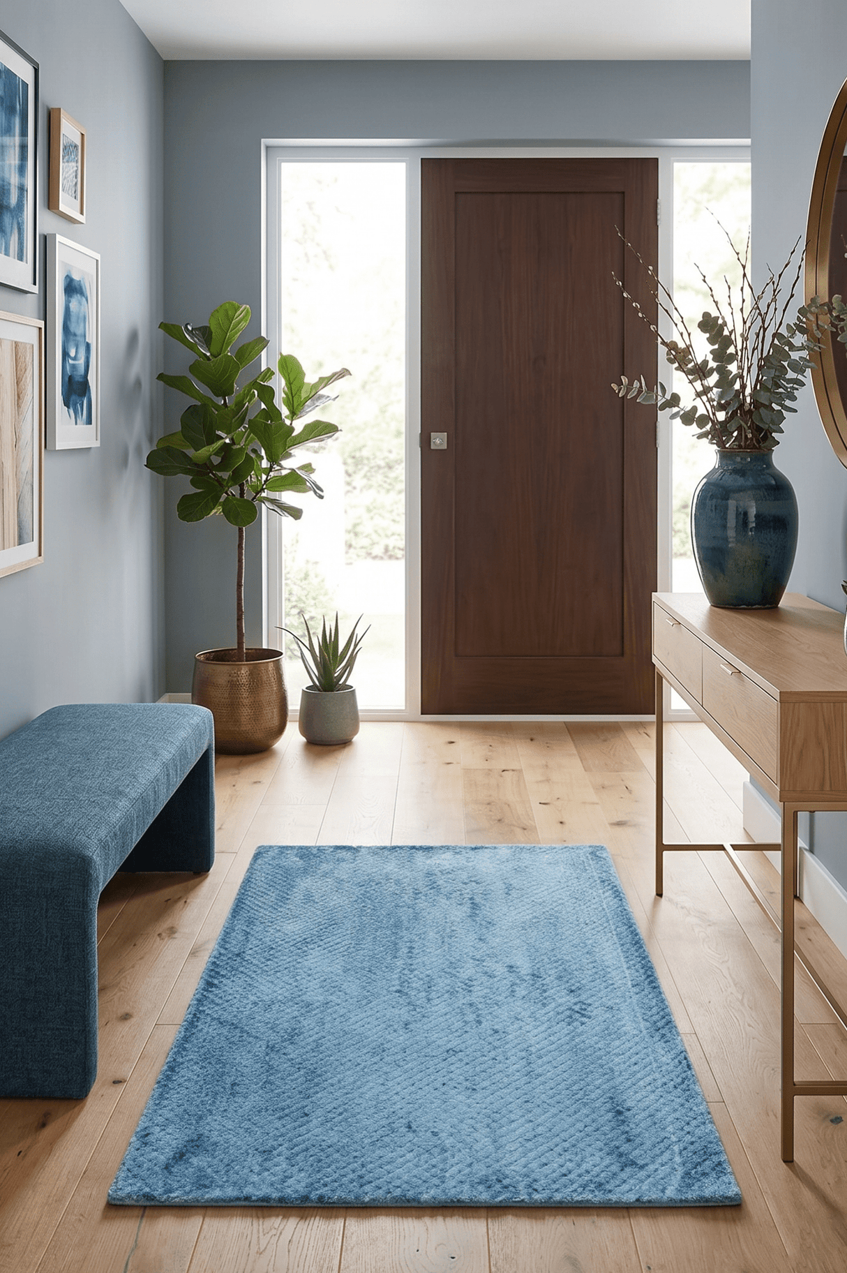 Modern Geometrical Hand Made 2x3 Blue Art silk Area Rug