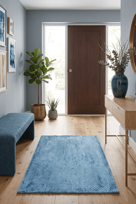 Modern Geometrical Hand Made 2x3 Blue Art silk Area Rug
