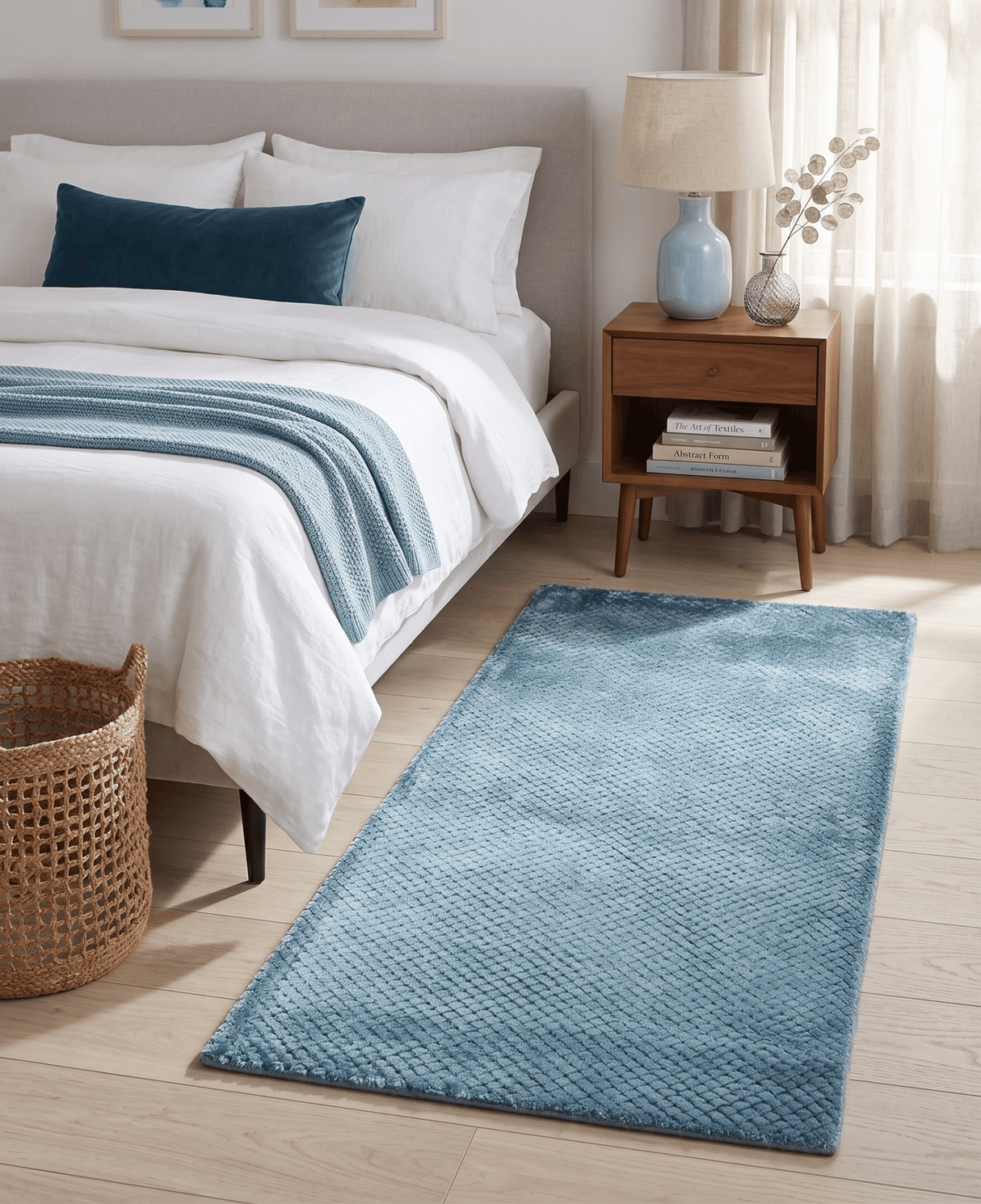 Modern Geometrical Hand Made 2x4 Aqua Blue Art Silk Area Rug