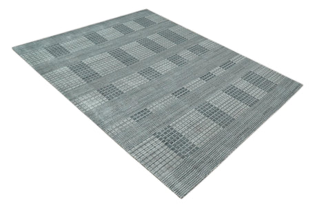 Modern Geometrical Hand Made 8x10 Charcoal, Gray and Silver Blended Wool Area Rug