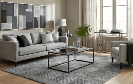 Modern Geometrical Hand Made 8x10 Charcoal, Gray and Silver Blended Wool Area Rug
