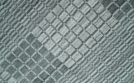 Modern Geometrical Hand Made 8x10 Charcoal, Gray and Silver Blended Wool Area Rug