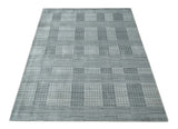 Modern Geometrical Hand Made 8x10 Charcoal, Gray and Silver Blended Wool Area Rug
