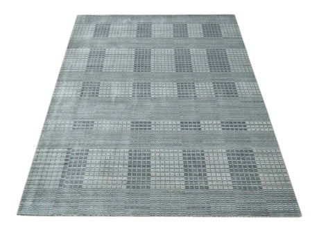 Modern Geometrical Hand Made 8x10 Charcoal, Gray and Silver Blended Wool Area Rug