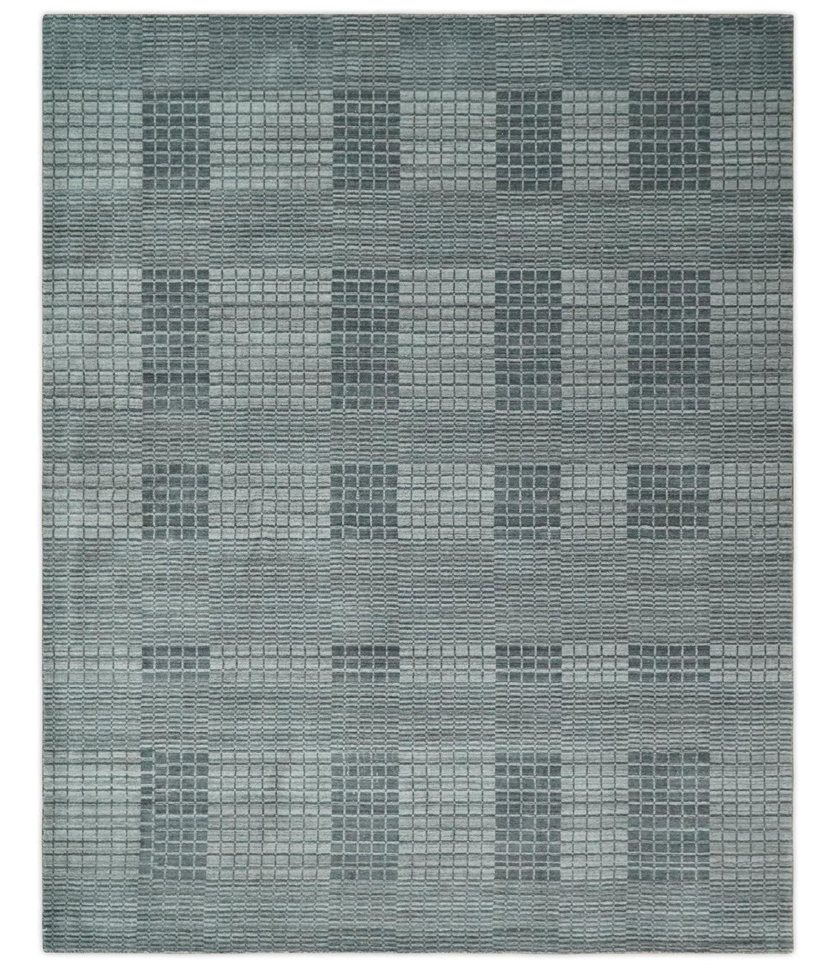 Modern Geometrical Hand Made 8x10 Charcoal, Gray and Silver Blended Wool Area Rug