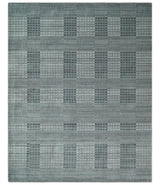 Modern Geometrical Hand Made 8x10 Charcoal, Gray and Silver Blended Wool Area Rug