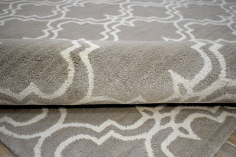 Modern Geometrical Hand Tufted Silver Wool 8x10 Area Rug