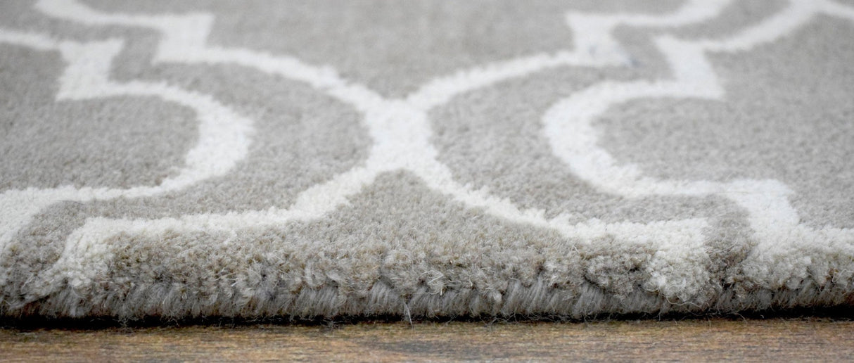 Modern Geometrical Hand Tufted Silver Wool 8x10 Area Rug