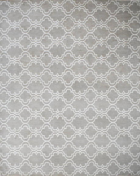 Modern Geometrical Hand Tufted Silver Wool 8x10 Area Rug