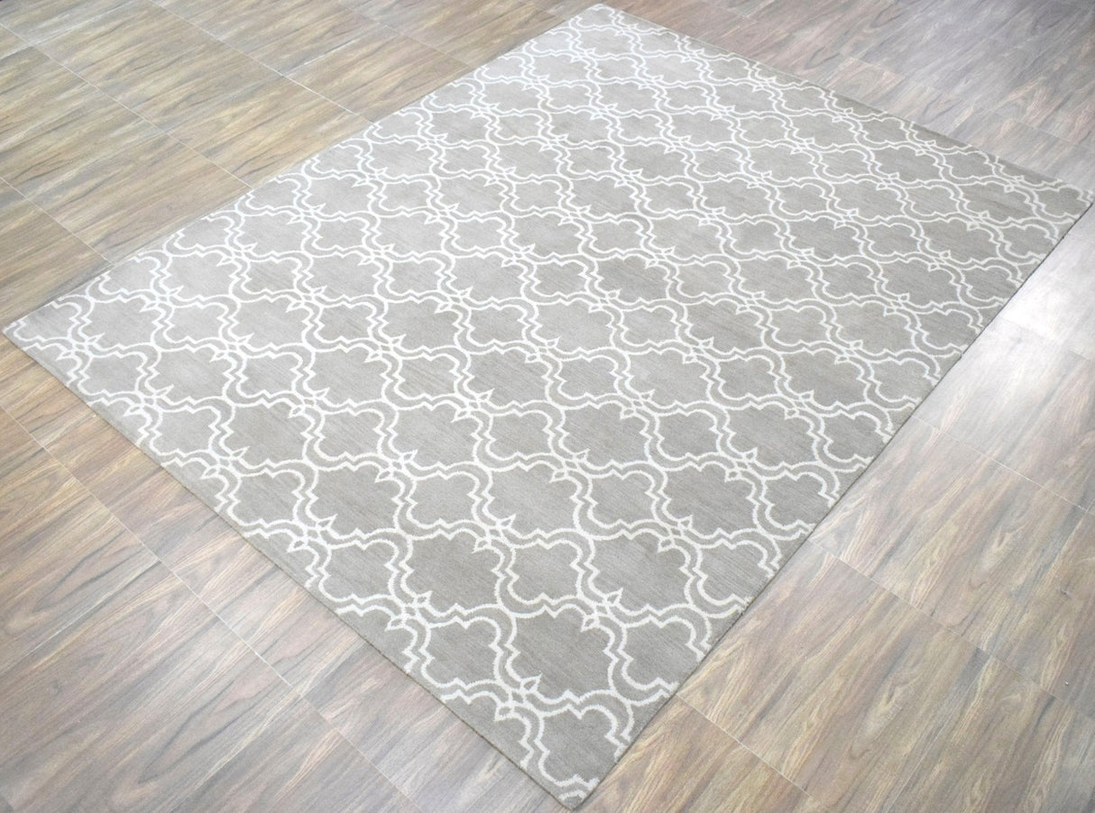 Modern Geometrical Hand Tufted Silver Wool 8x10 Area Rug