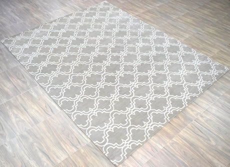 Modern Geometrical Hand Tufted Silver Wool 8x10 Area Rug