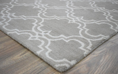 Modern Geometrical Hand Tufted Silver Wool 8x10 Area Rug