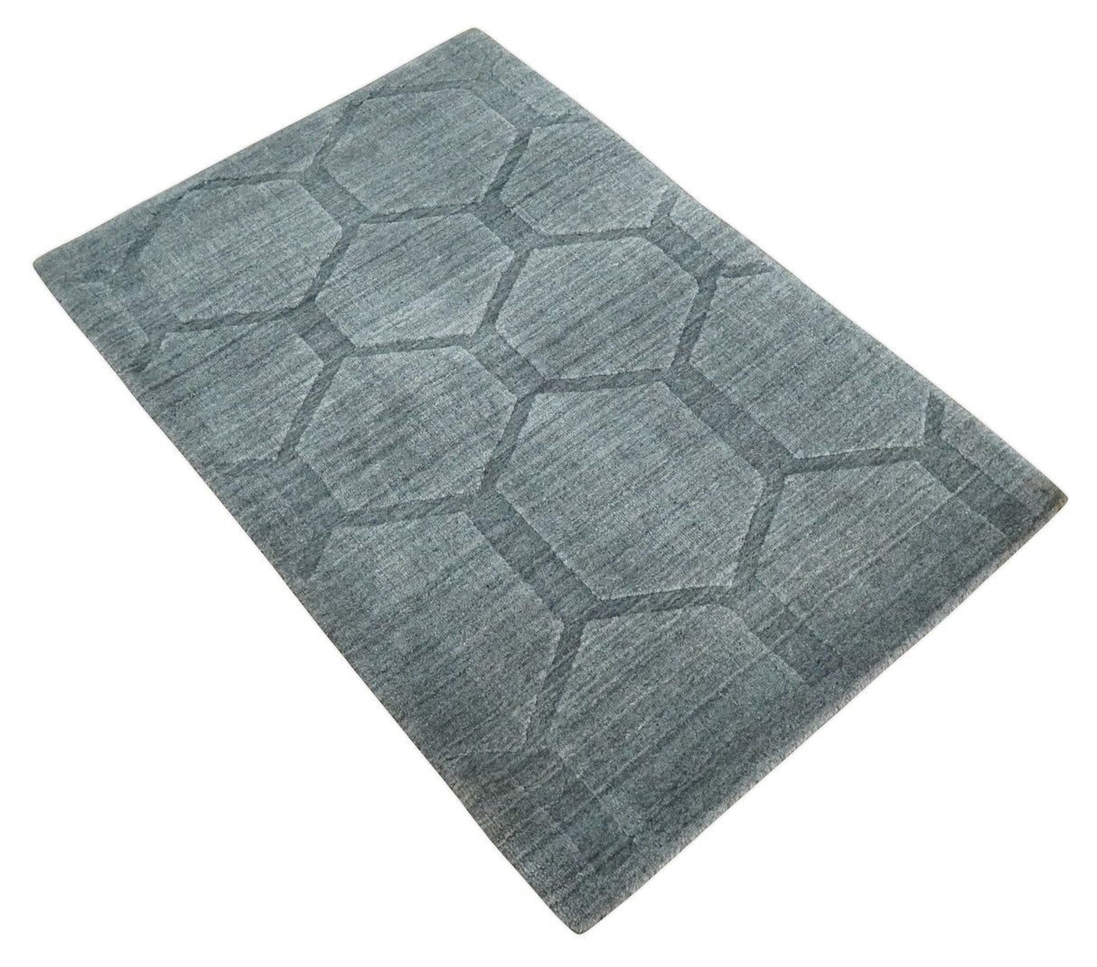 Modern Geometrical Hand Woven 2x3 Charcoal Area Rug made with Art Silk | N7123-Area Rug-Parc Decor