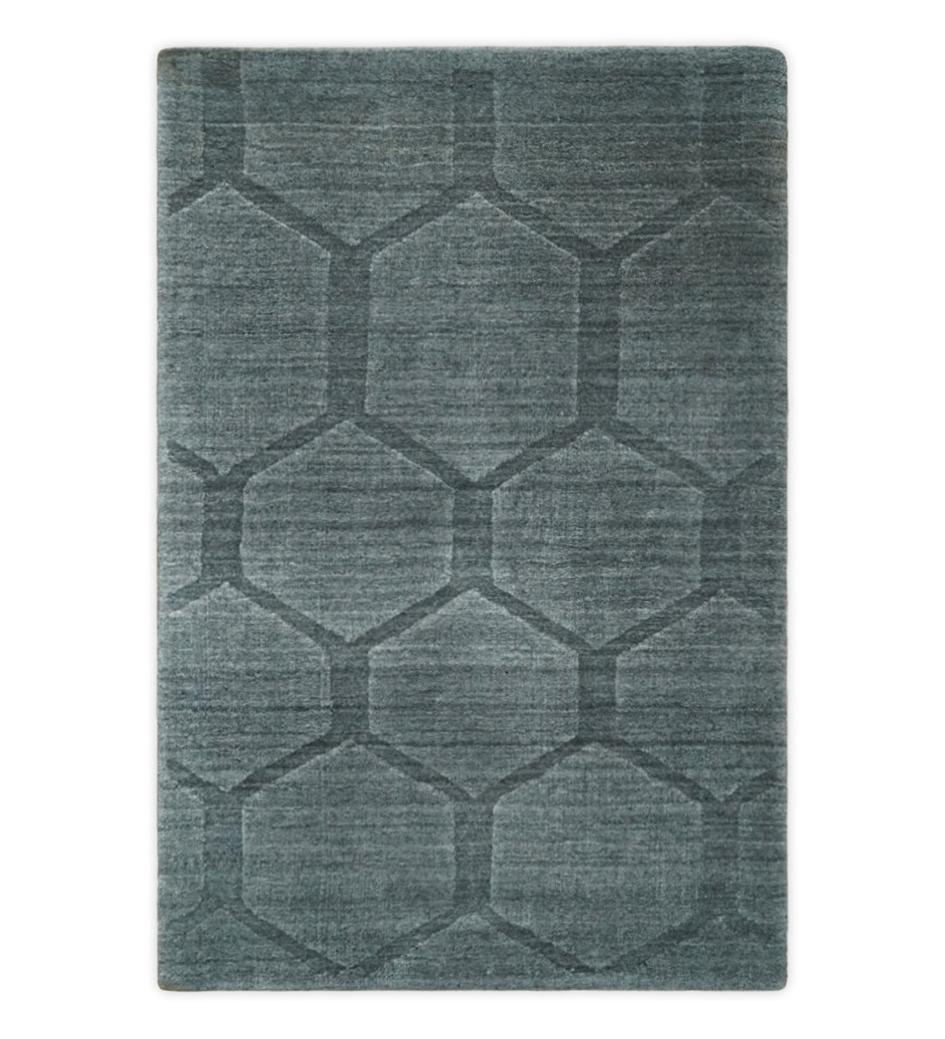 Modern Geometrical Hand Woven 2x3 Charcoal Area Rug made with Art Silk | N7123-Area Rug-Parc Decor