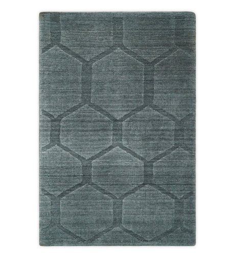 Modern Geometrical Hand Woven 2x3 Charcoal Area Rug made with Art Silk | N7123-Area Rug-Parc Decor