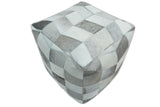 Modern Geometrical Ivory and Gray Genuine Leather Luxury Pouf