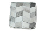 Modern Geometrical Ivory and Gray Genuine Leather Luxury Pouf