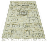 Modern Geometrical Ivory and Gray Texture 9x12 Moroccan Style Plush Pile wool Rug