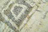 Modern Geometrical Ivory and Gray Texture 9x12 Moroccan Style Plush Pile wool Rug