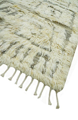 Modern Geometrical Ivory and Gray Texture 9x12 Moroccan Style Plush Pile wool Rug
