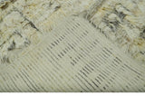 Modern Geometrical Ivory and Gray Texture 9x12 Moroccan Style Plush Pile wool Rug