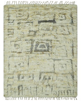 Modern Geometrical Ivory and Gray Texture 9x12 Moroccan Style Plush Pile wool Rug