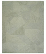 Modern Geometrical Ivory, Gray and Olive Stripes Textured Hand Tufted Custom Made rug
