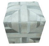 Modern Geometrical Ivory, Gray, Beige Genuine Leather Pouf